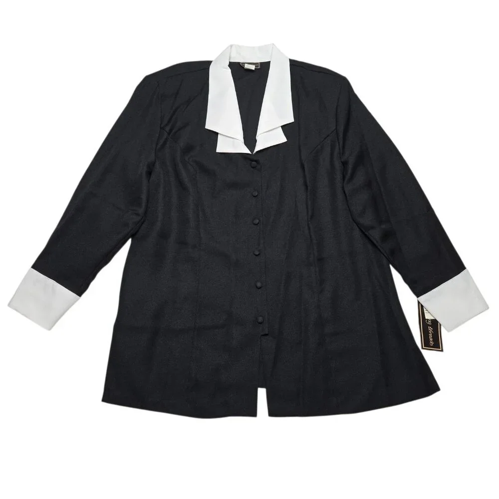 Vintage Intriguing Threads Blazer Womens Plus 3X Black White Jacket Old Money